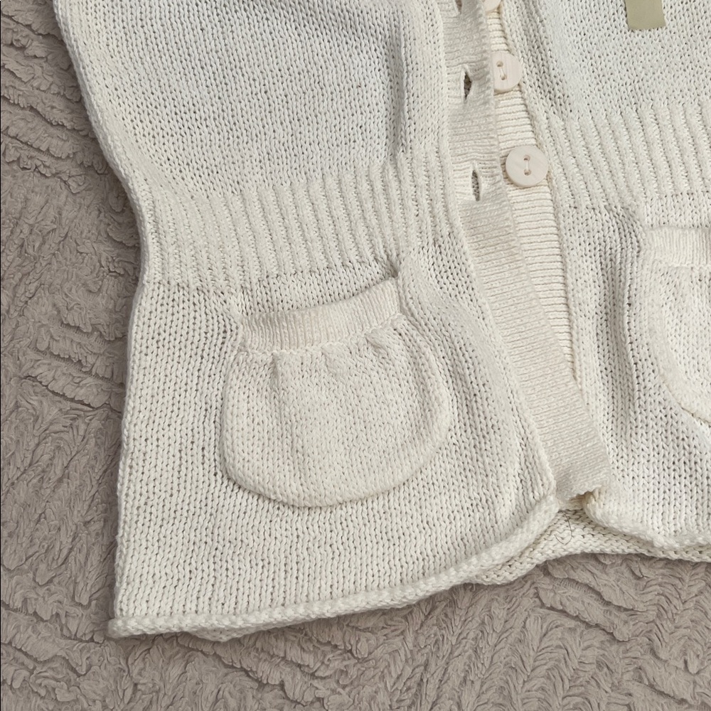 White Short Sleeve Cardigan cotton linen blend Size Medium, New - Picture 9 of 16